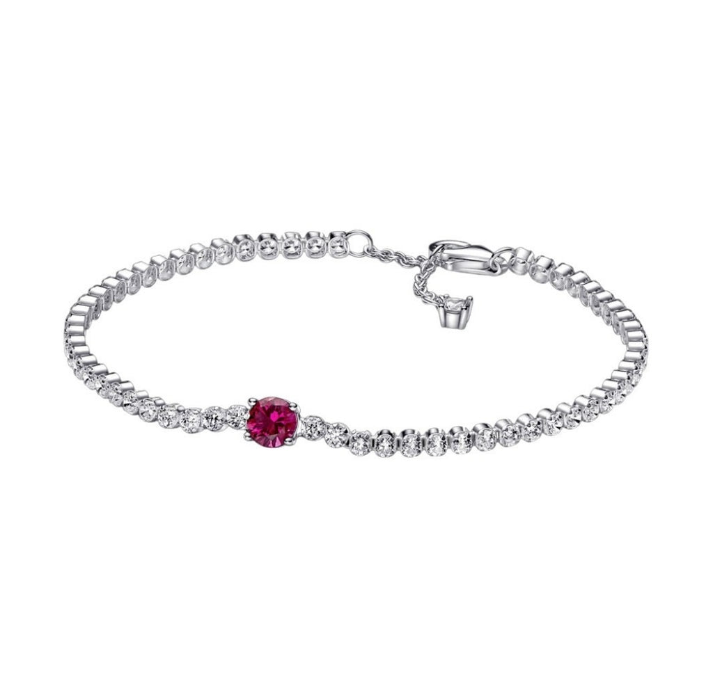 Pulsera Tenis Flexible Zirconias Roja y Blancas