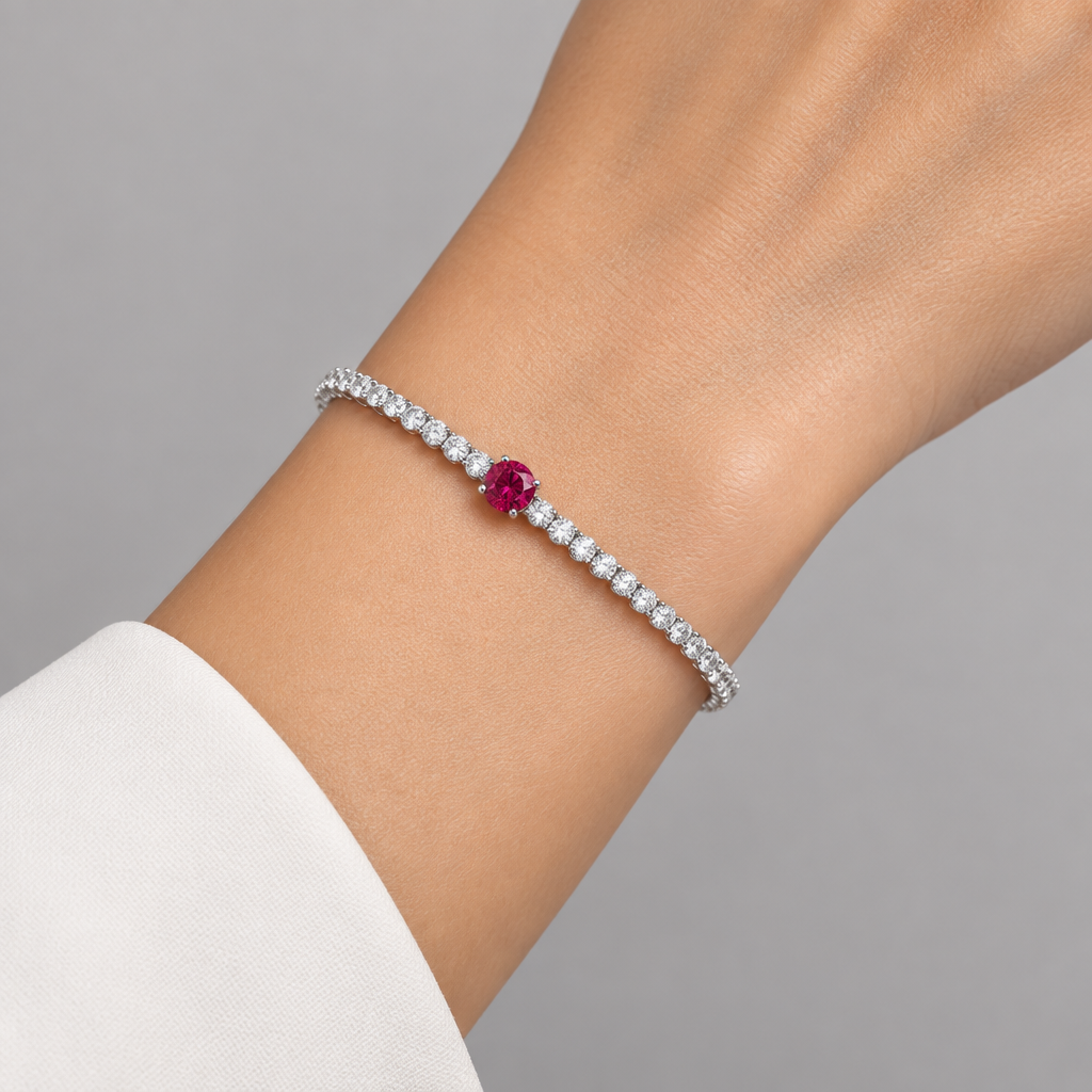 Pulsera Tenis Flexible Zirconias Roja y Blancas