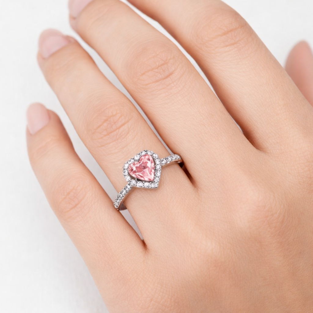 Anillo Corazón Zirconia Rosa