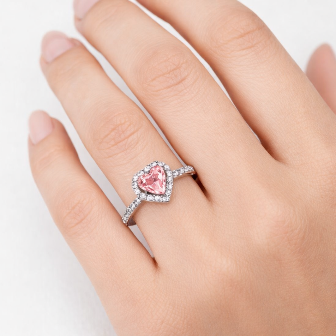 Anillo Corazón Zirconia Rosa