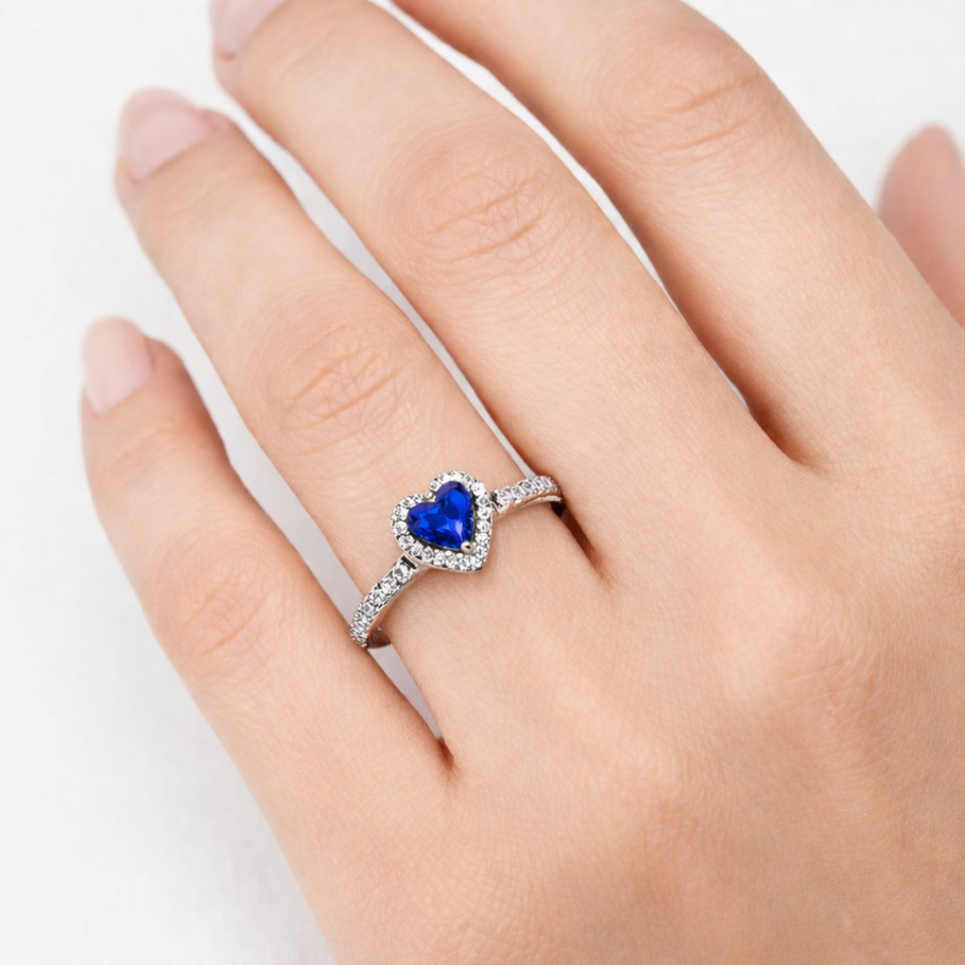 Anillo Corazón Zirconia Azul