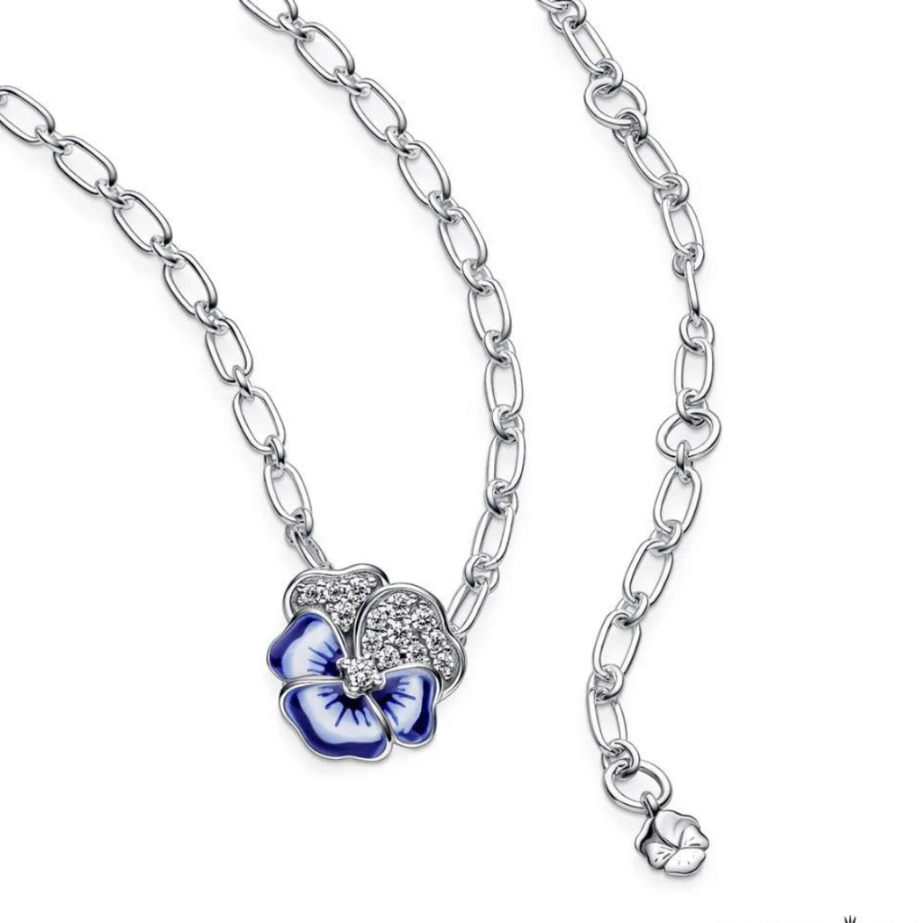 Collar Colgante de Flores de Pensamientos Azules