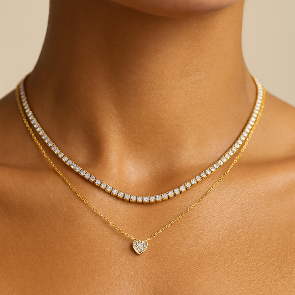 Collar Double Tennis Heart