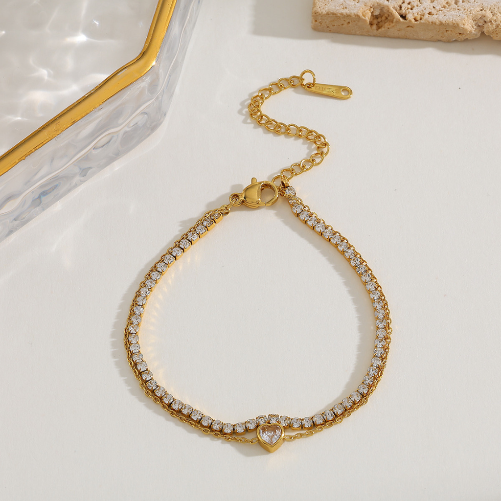 Pulsera Double Tennis Heart