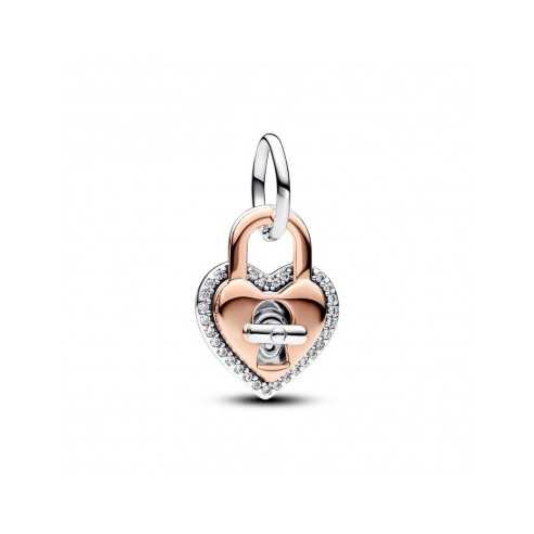 Charm Doble Corazón Candado Giratorio