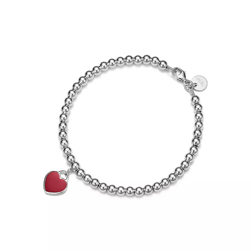 Pulsera Tiffany con Bolitas y Minicorazón Rojo