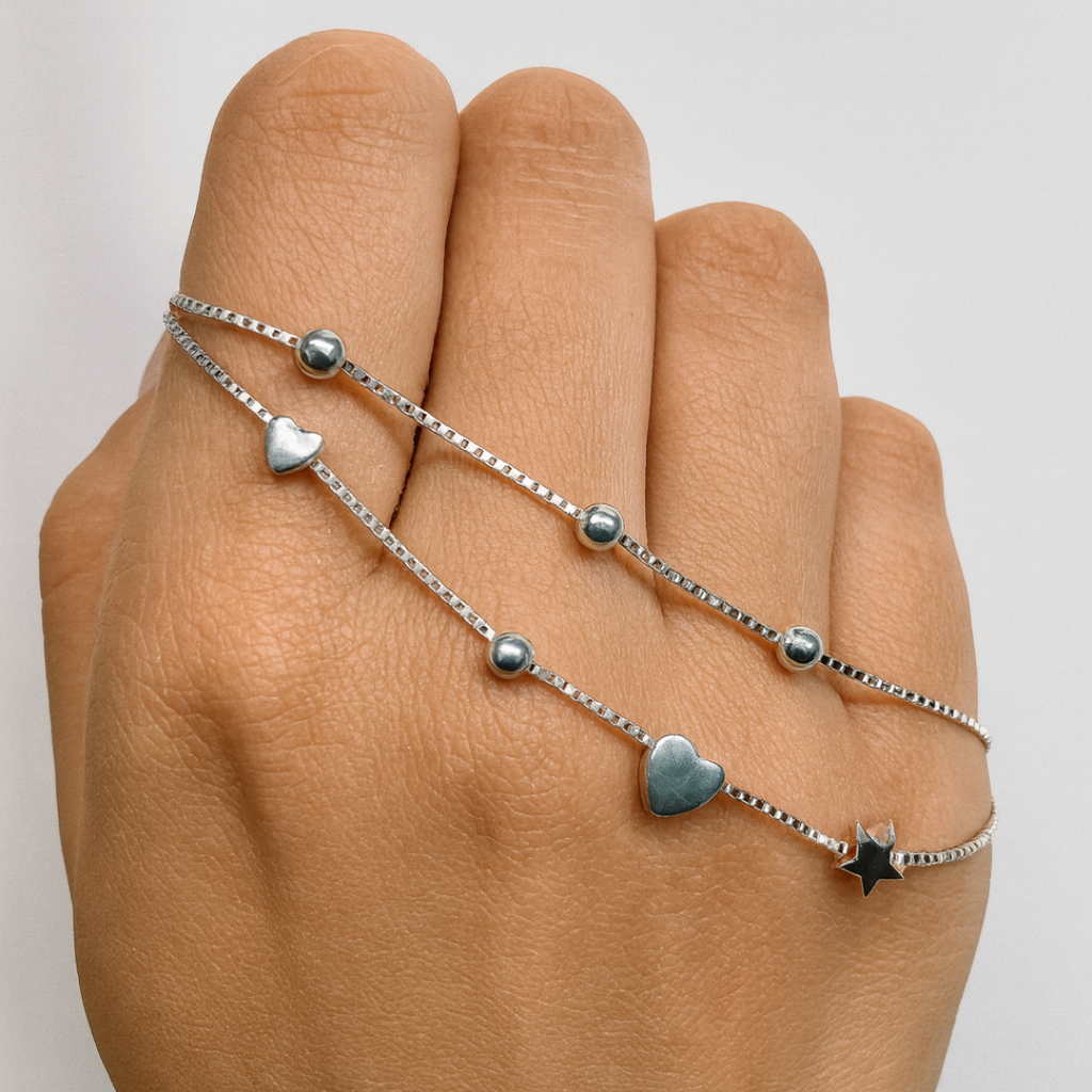 Pulsera Doble Corazones y Estrellas