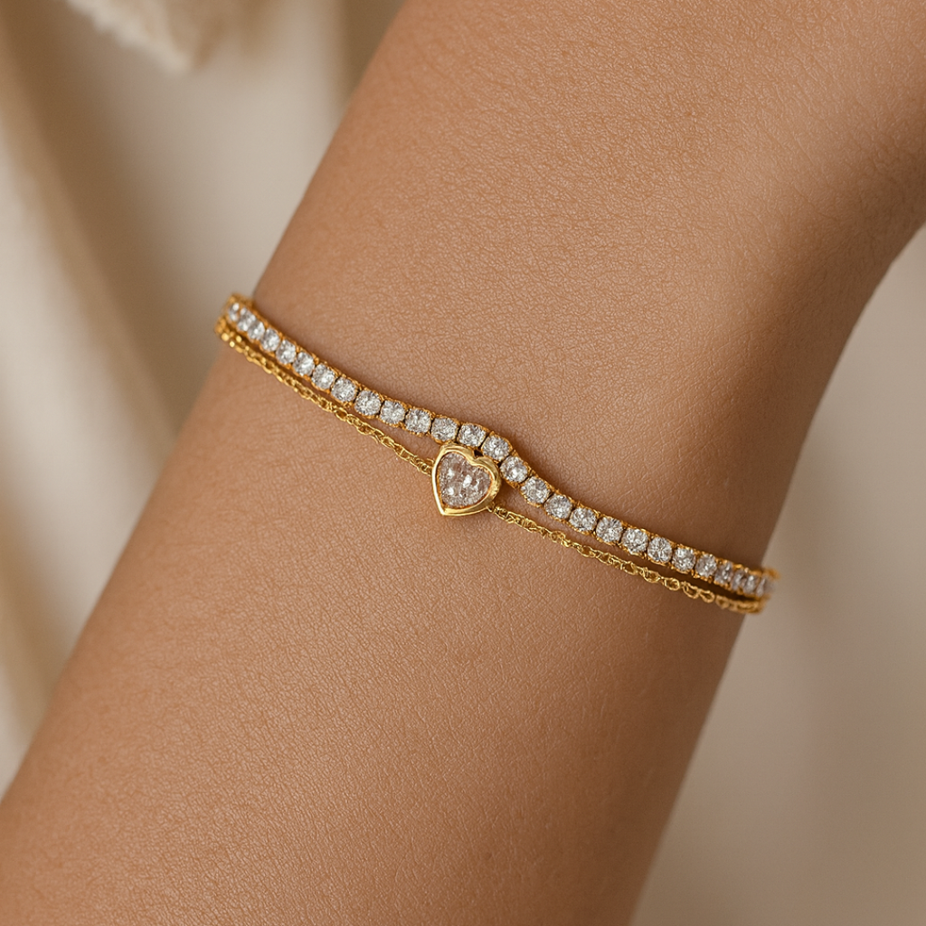 Pulsera Double Tennis Heart