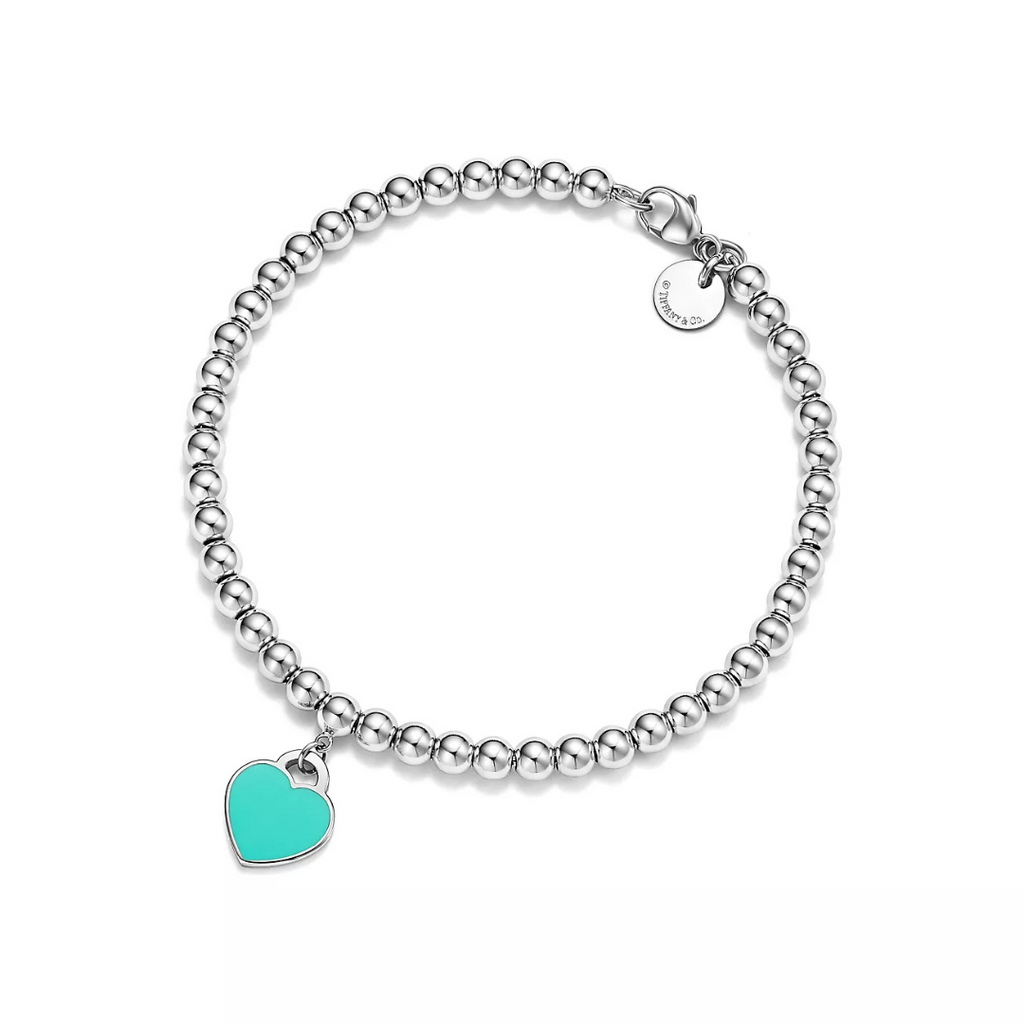 Pulsera Tiffany con Bolitas y Minicorazón Turquesa