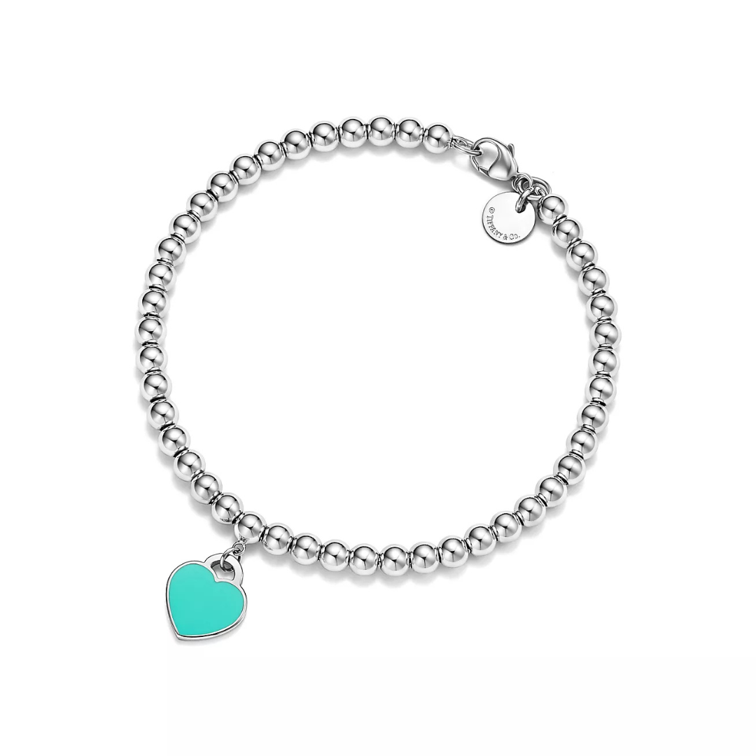 Pulsera Tiffany con Bolitas y Minicorazón Turquesa