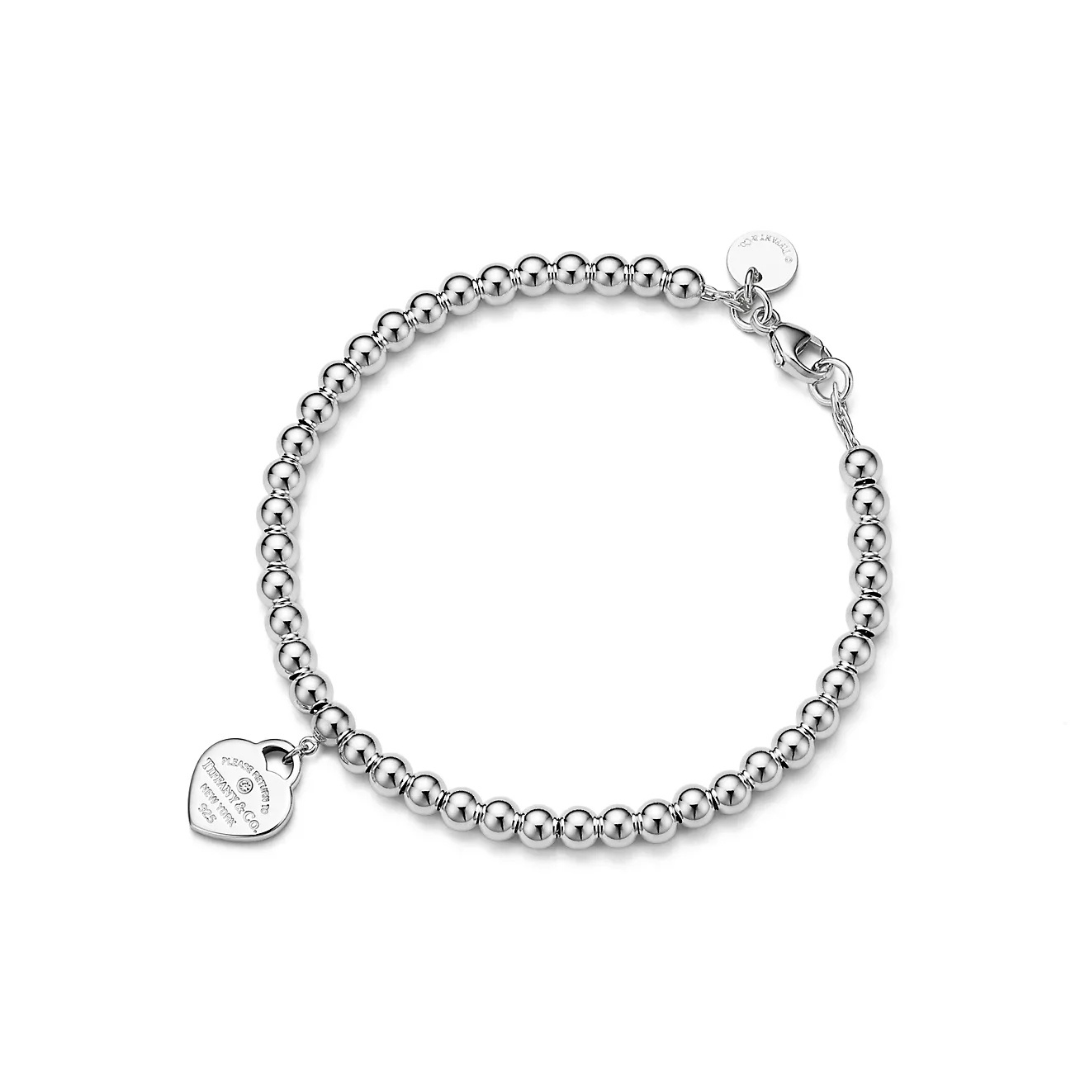 Pulsera Tiffany con Bolitas y Minicorazón Rojo