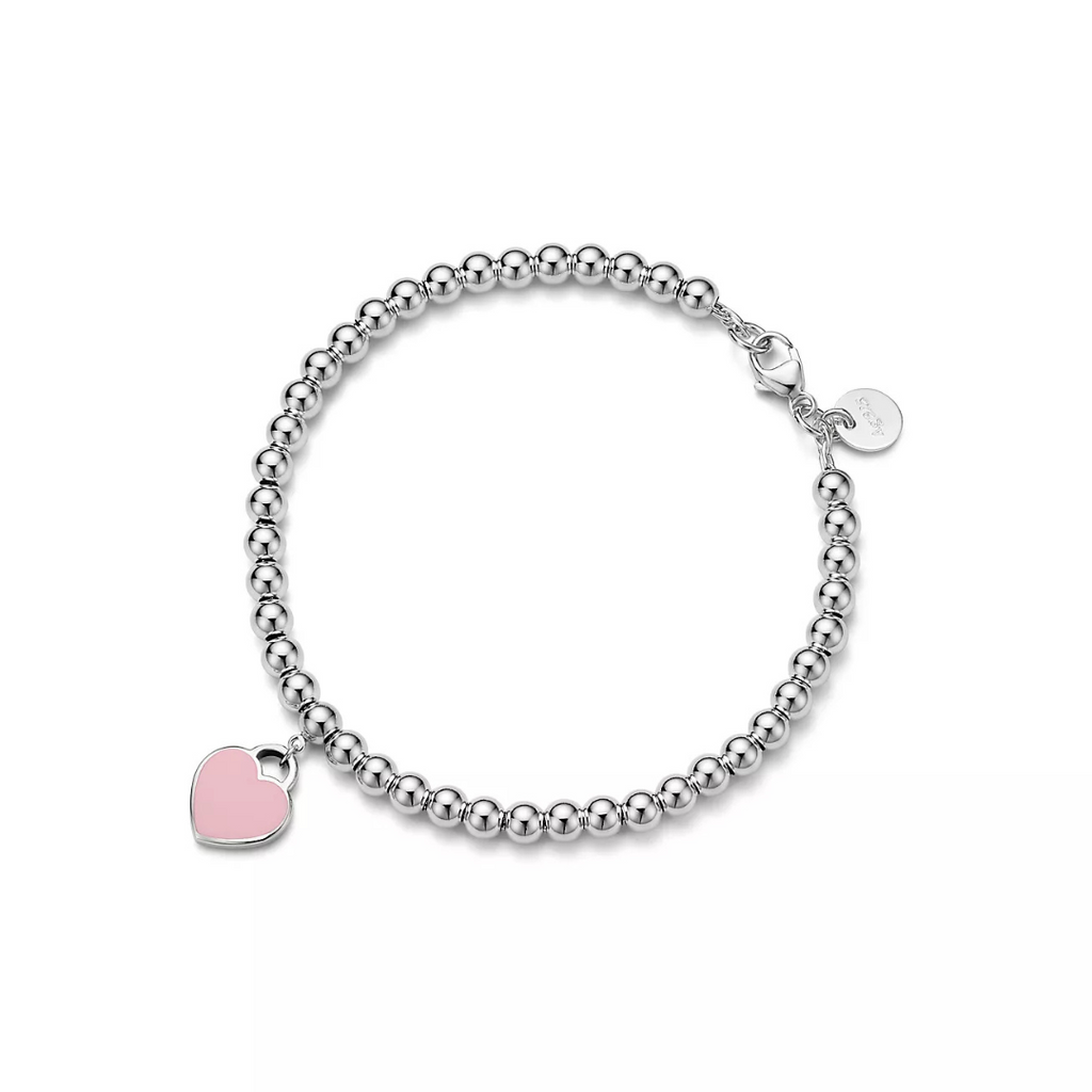 Pulsera Tiffany con Bolitas y Minicorazón Rosa