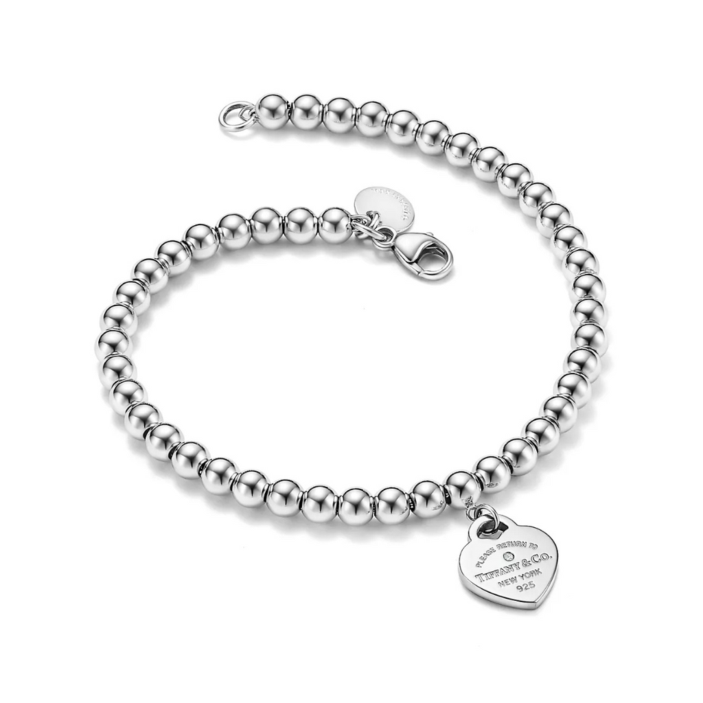 Pulsera Tiffany con Bolitas y Minicorazón Rojo