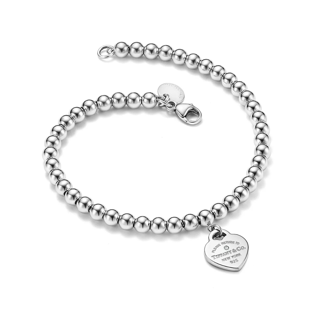 Pulsera Tiffany con Bolitas y Minicorazón Rojo
