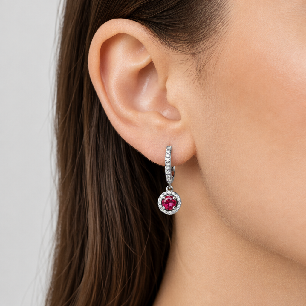 Aretes Arracada Zirconia Roja